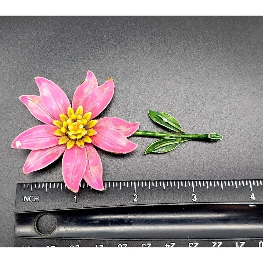 Vintage Pink Metal Flower Wobbler Brooch Pin 3.5" - Picture 6 of 6